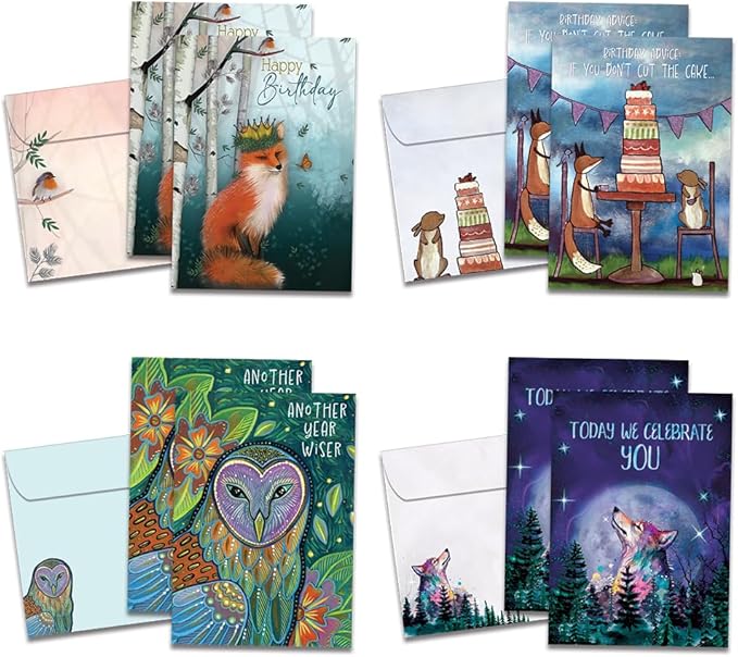 Tree-Free Greetings - Birthday Cards - Artful Designs - 8 Assorted Cards + Matching Envelopes - Made in USA - 100% Recycled Paper - 5 x 7 - Cake Celebration (GA65205)