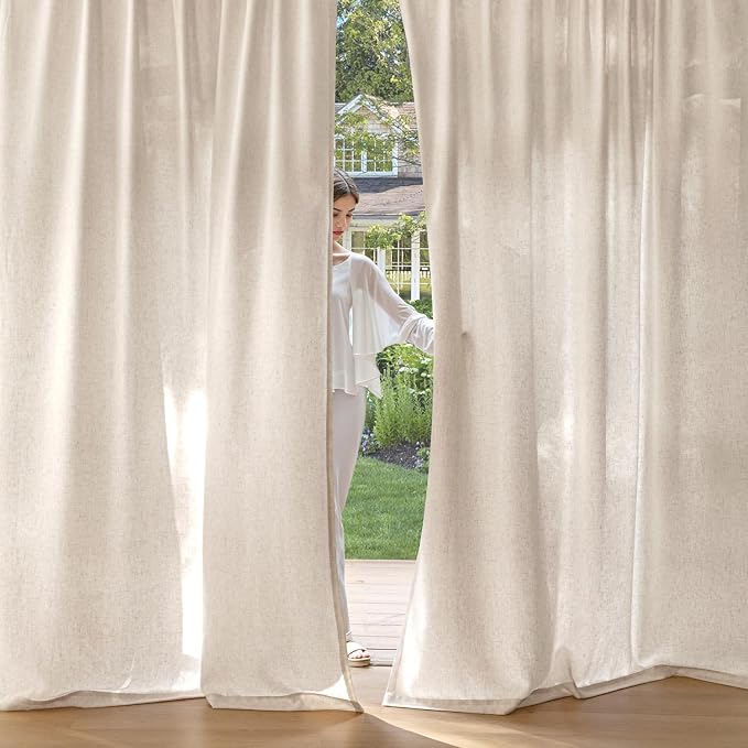 MIULEE Non-See-Through Privacy Linen Curtains 2 Panels, Light Filtering Window Curtains Farn House Textured Back Tab Semi Sheer Drapes for Bedroom Living Room, 52 x 84 Inches Long, Birch