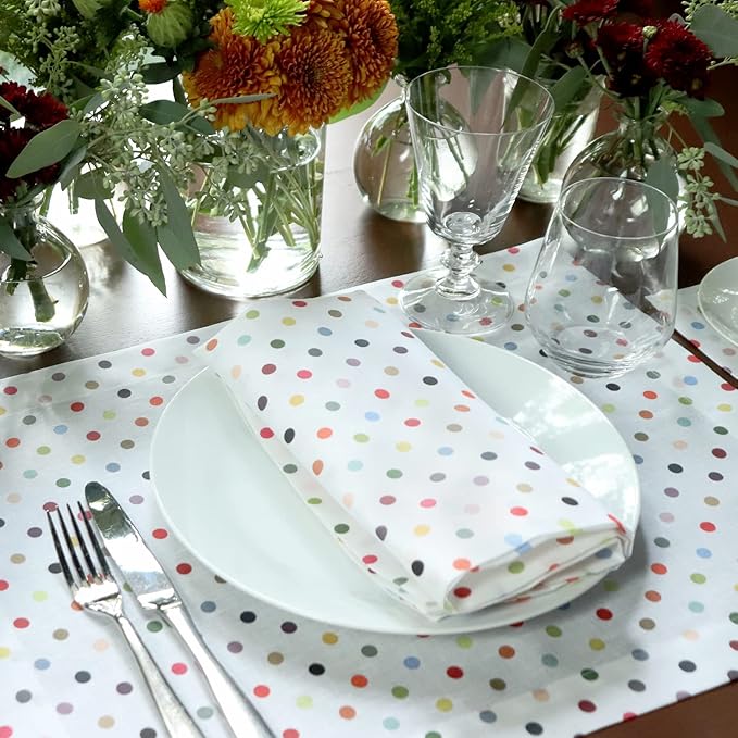 Huddleson Piccadilly Polka Dot Linen Napkin (Set of Four) Italian Luxury Made in US Sewn in US