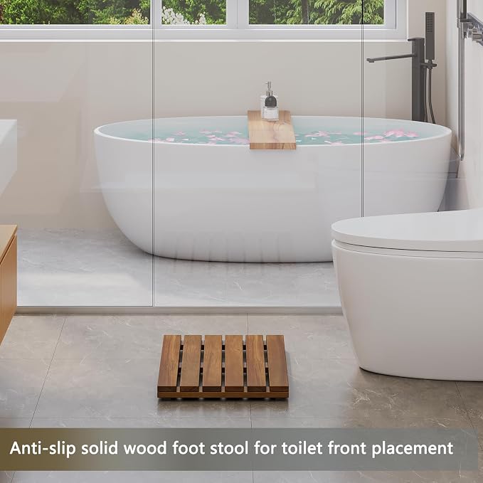 Solid Acacia Wood Shower Mat, Non Slip Bathroom Mat (19.6"×13", Small) Sturdy Floor Mat for Spa Home or Outdoor Shower, Easy to Clean, Quick Drying