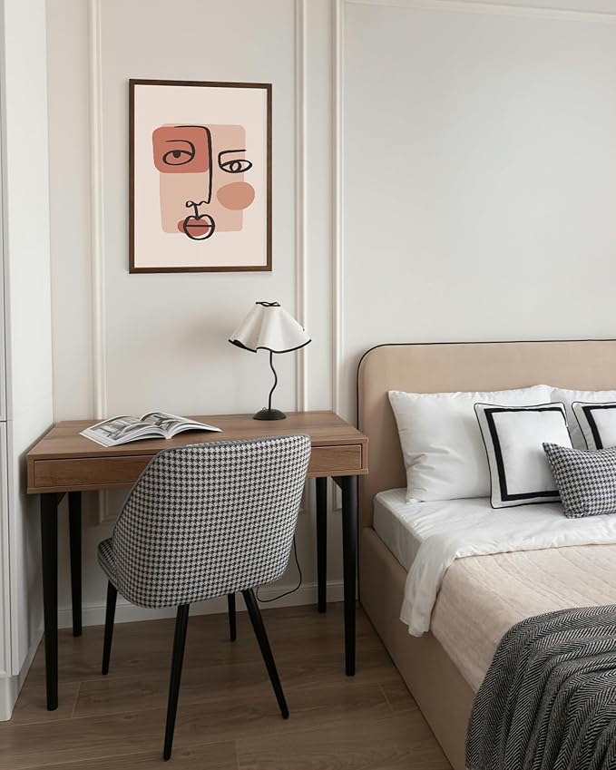 Abstract Face Wall Art Continuous Line Drawing Organic Shapes Earth Tones Terracotta Mid Century Modern 12x16 Inch Oak Wood Walnut Framed Minimalist Portrait for Bedroom Decor