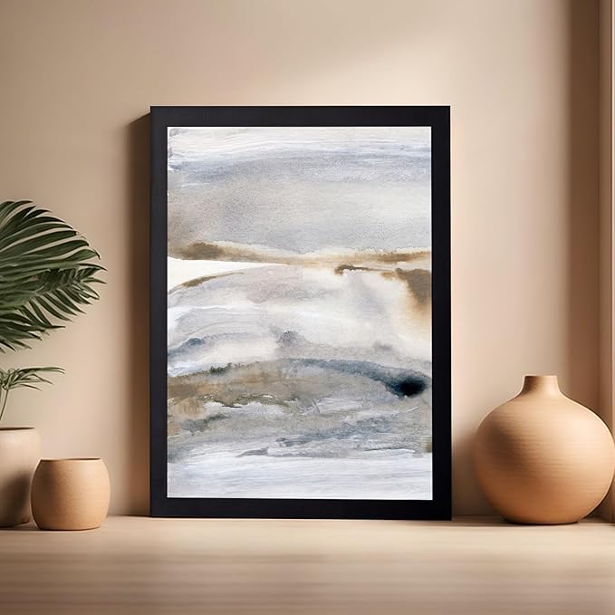 Monem Art Neutral Abstract Watercolor Landscape Wall Art - Minimalist Earth Tone Contemporary Painting Poster - Modern Calm Aesthetic Art Print - 16x20 Black Framed Wall Art by Mareike Bohmer