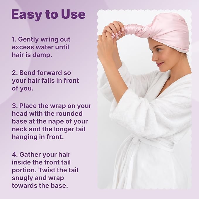 Goody Reversible Satin & Microfiber Turban, Day to Night Styling, Dual-Sided Microfiber Hair Towel Wrap for Quick-Drying, Satin Bonnet for Frizz-Control, For All Hair Types, Gift for Women & Girls