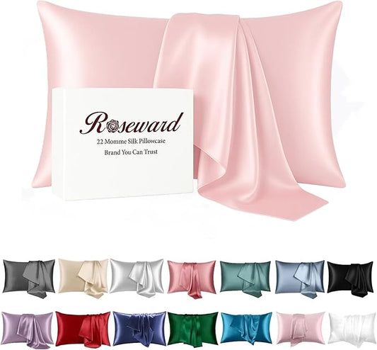 Pink Mulberry Silk Pillowcase Queen Size - 22 Momme Silk Pillow Case for Sleeping Women, Luxury Hypoallergenic Acne Pillow Case, Anti-Breakage Self-Care Item, Girly Gifts, 1 Pc 20"x30" (Queen, Pink)