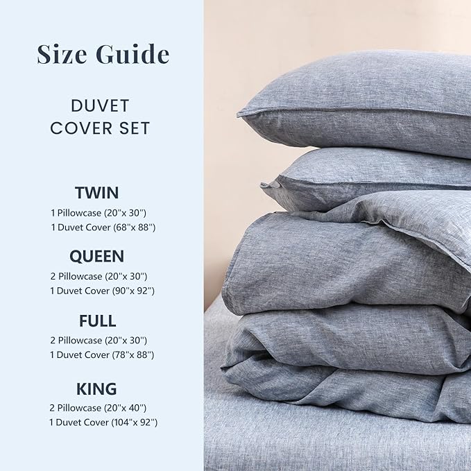 S VICTORY SYMBOL 100% Organic Linen Duvet Cover Set Queen Size,Pure French Flax Bedding Set 3 Pieces(1 Comforter Cover and 2 Pillowcases) Blue Denim,Yarn Dyed Natural Linen Bedding