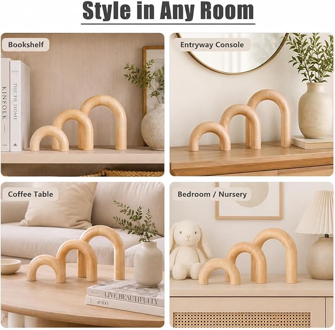 XMGZQ Wood Arch for Coffee Table Decor Items,Wood Statue and Sculpture Set 3,Japanese Neutral Home Decor Aesthetic,Living Room,Entryway,Bookshelf,Floating,Console,Boho Minimalist Objects