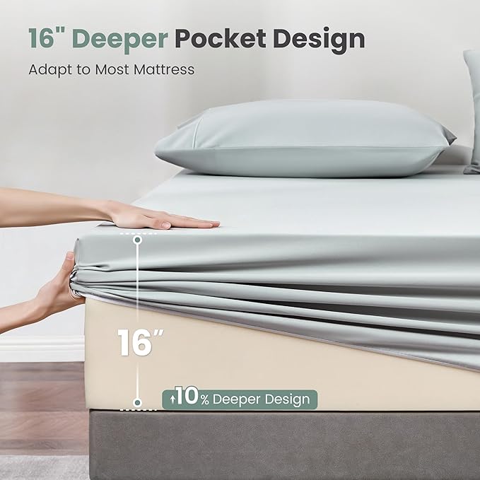 Sophia & William 1000 Thread Count Egyptian Cotton Sheets California King, 100 Percent Cotton Sheets Sateen Weave, 16" Deep Pockets, All-Season 4 Piece Silky Sheet - Smoky Grey