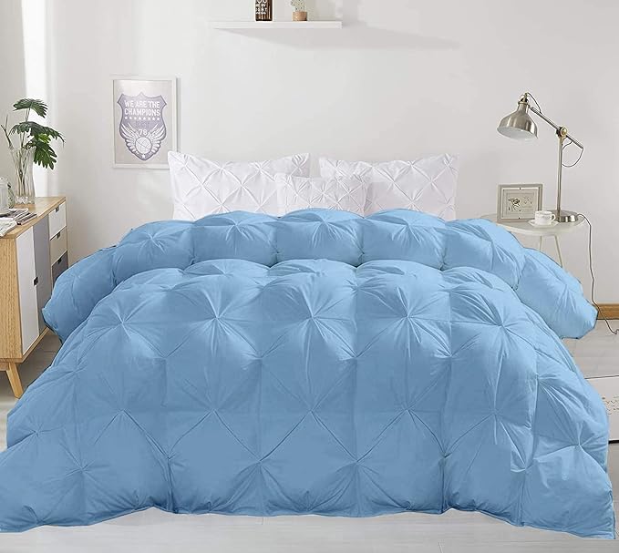 Hypoallergenic 1000-TC Pinch Pleated Down Alternative Comforter Oversized Queen Size 98 x 98 Inches 1pc Comforter & 2 pcs Pillow Covers, 700 GSM & All Side Corner Tabs 100% Egyptian Cotton