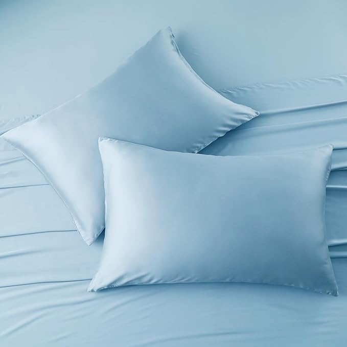 2 Pack Cooling Pillow Cases,Viscose Derived from Bamboo Pillow Protectors King Size Set of 2, 400 Thread Count Soft Silky Breathable Summer Pillow Cover with Zipper Hidden (2PCS, Light Blue, King)