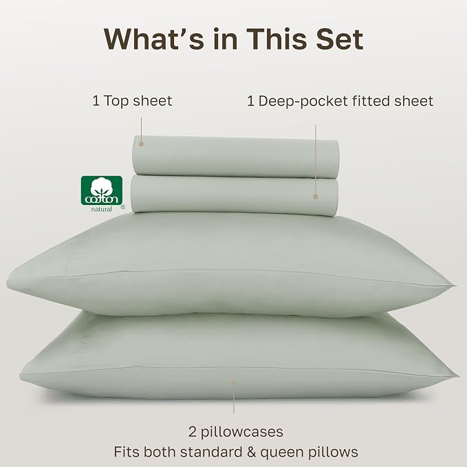California Design Den Full Sheet Set - Certified 100% Egyptian Cotton Sheets Full Size, Soft Sateen, Deep Pockets, Durable Bedding - Meadow Grey