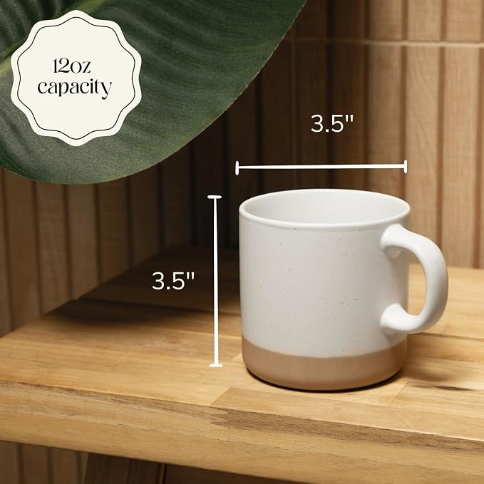 Givenne Handcrafted Speckled Ceramic Coffee Mug 12 oz, Rustic White Stoneware Cup with Clay Base, Single Coffee or Tea Mug Gift
