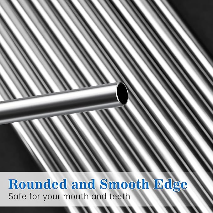 Tomorotec 40oz Straws, 14PCS Stainless Steel Replacement Straws Fit for Stanley 40oz Adventure Quencher Travel Tumblers with Cleaning Brushes 2PCS, Food-Grade, Dishwasher Safe for Smoothies (Silver)