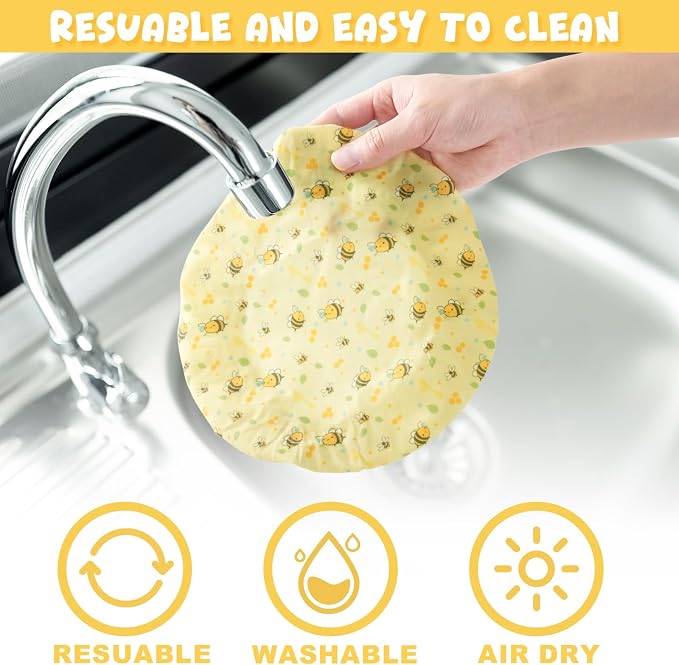 Reusable Beeswax Bowl Covers 4-Pack (6″ 8″ 10″ 12″), Elastic Cotton Food Storage Covers for Bread Proofing, Sourdough Dough & Containers