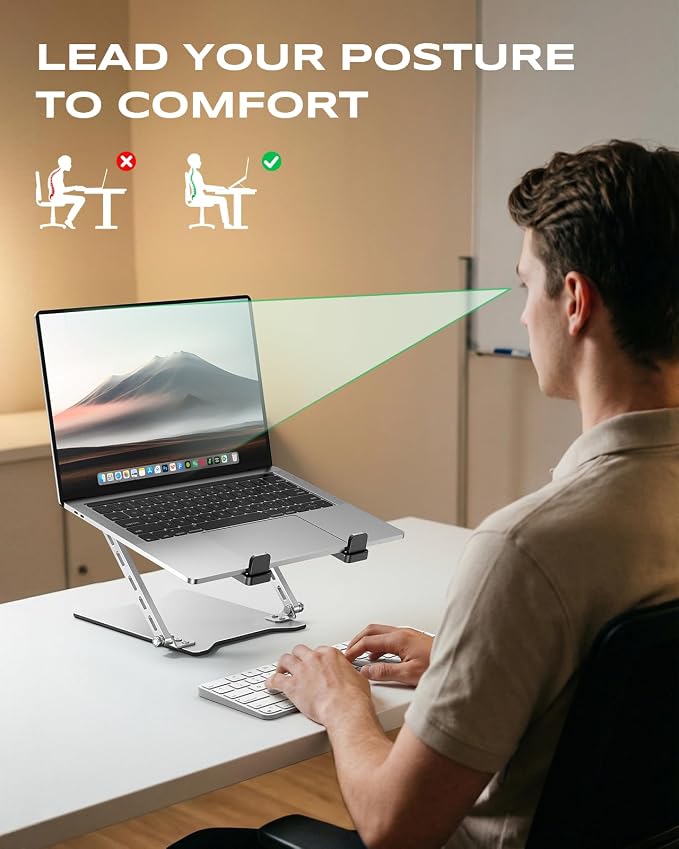 RIWUCT 2026 Ultra-Slim Portable & Height Adjustable Laptop Stand for Desk | Dual-Bar Support Laptop Riser Holder, Ventilated Computer Printer Stand, Compatible with MacBook/Dell/HP(10-15.6")