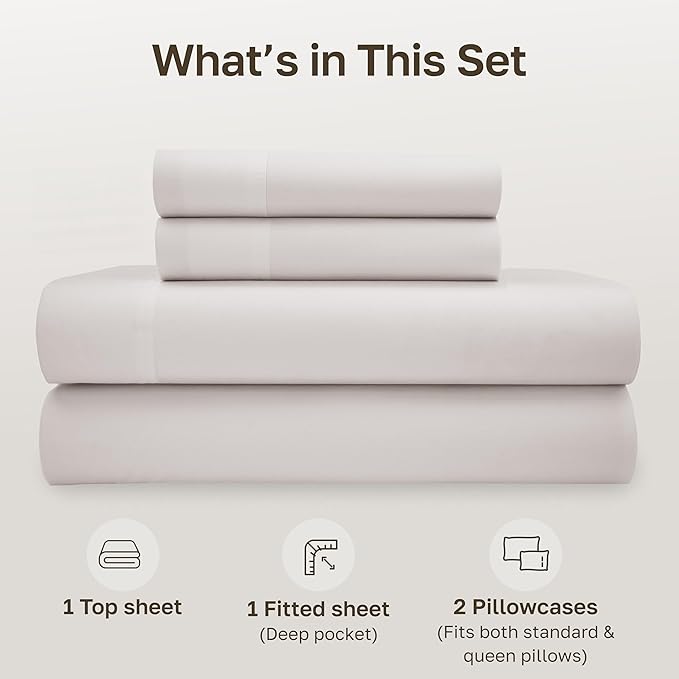 California Design Den Full Size Bed Sheets Set - 100% Organic Cotton, Crisp Percale, Deep Pocket Sheets, Breathable and Durable Bedding Set - Stone (True Beige)