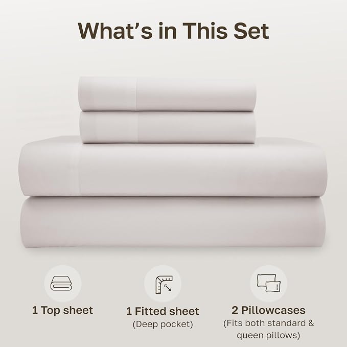California Design Den 100% Organic Cotton Sheets Queen Size Bed Set - Crisp Percale, Deep Pocket Queen Sheet Set, Breathable and Durable Bedding - Stone (True Beige)