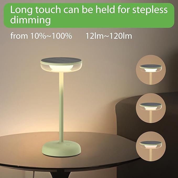 Cocktail Style Solar Table Lamp - Cordless LED Light with USB-C Charging, Dimmable Warm 2700K Glow, Weather Resistant for Indoor/Outdoor Use - Green, 1 Pack