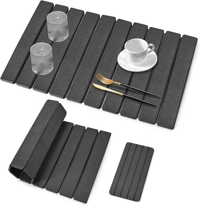 Large Stone Dish Drying Mat for Kitchen Counter, Quick Dry Dish Drying Mats, Foldable Absorbent Diatomaceous Earth Mats for Plate Rack Bottles Cups, Match Any Countertop (Dark Gray 24"×16" & 8"x4")
