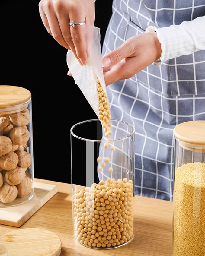 36OZ Glass Storage Jars Kitchen Canister Set | 6 pack airtight sealed glass containers ideal With Bamboo Airtight Lids for storing coffee sugar tea candy