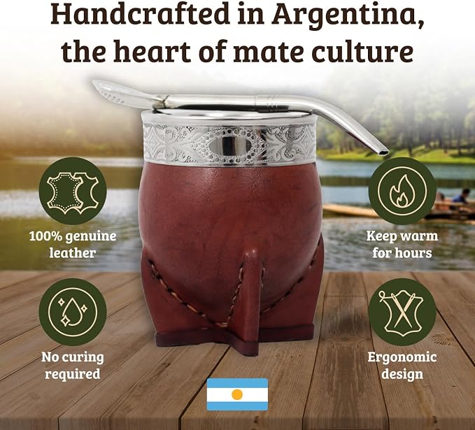 Mate Imperial – Yerba Mate Cup and Bombilla Set | Handmade Argentina Mate Gourd | Stainless Steel Mate Mug for Tea Lovers | Unique Cultural Gift (MIRROR, WINE)