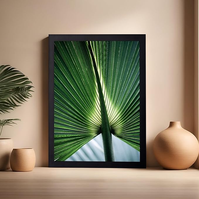 Monem Art Tropical Palm Leaf Macro Photography Print - Minimalist Botanical Nature Art Poster - Wall Decor for Living Room, Bedroom or Office - 16x20 Black Framed Wall Art by Mareike Bohmer