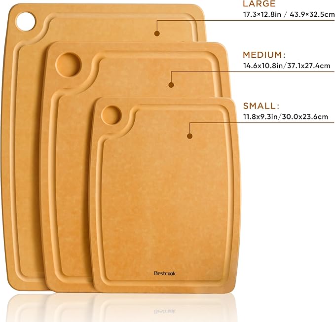 Cutting Board for Kitchen, 17.3x12.8Inch Wood Fiber Composite Cutting Board with Juice Groove and Non-slip Feet, Dishwasher Safe, Knife-Friendly Chopping Board for Meat, Bread, Fruit, Wooden