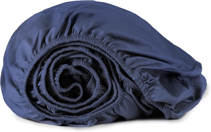 Organic King Fitted Sheet Only Deep Pocket - 100% Organic Cotton Sheets with Breathable 300 Thread Count Sateen Weave GOTS & Fairtrade Certified - Soft Fitted Bed Sheets Only (Navy, King)