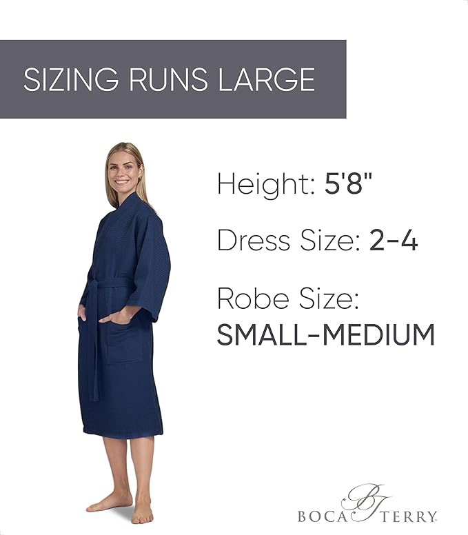 Waffle Robe for Women by BOCA TERRY, Soft Cotton Spa Robes for Summer, Lightweight Knit Waffle Bathrobe, Kimono Bathrobes