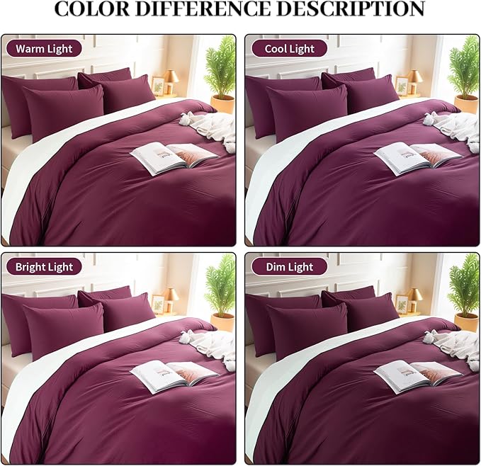 NEXHOME PRO 100% Washed Cotton Duvet Cover Full Size, Ogranic Natural Linen Feel Breathable Bedding Set with Zipper Closure, 3 Pieces Duvet Cover Set Wine (No Comfortert) 8090
