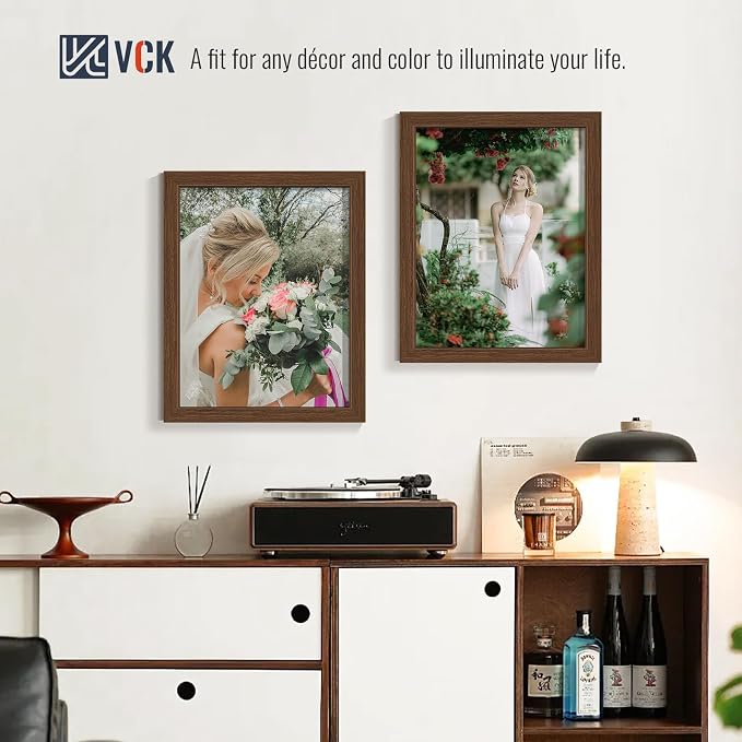 VCK 11x14 Picture Frames Brown 3 Pack, Wide Border Wood, Tempered Glass, Display 8.5x11 Photo with Mat or 11 x 14 without, for Home, Office, Gallery, Woodgrain Series, Wall Hanging