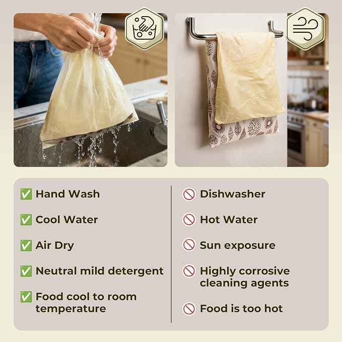 OHIYO Reusable Beeswax Bread Bags & Reusable Beeswax Wrap for Food, 9 Pack Organic Cotton Beeswax Papers (1XL + 3M + 5S)