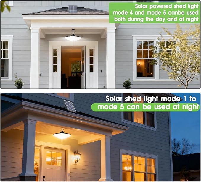 Solar Shed Light 198LED 1200LM Solar Powered Motion Sensor Light, 5 Modes Remote Control, IP65 Waterproof Solar Hanging Barn Light with 16.5ft Cable for Indoor Outdoor Home Gazebo Shop Chicken Coop
