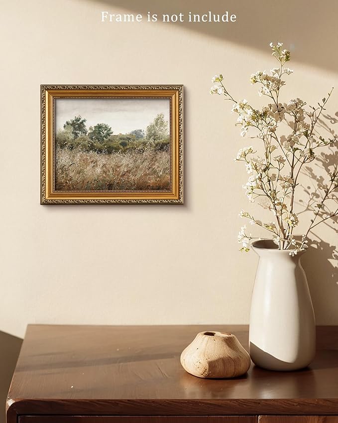Vintage Wildflower Field Landscape Painting, Farmhouse Country landscape Wall Art, Cottage Flower Garden Landscape Oil Art Print, Country Field Style Retro Wall Decor for Gallery Living Room Bedroom (UNFRAMED 8x10in)