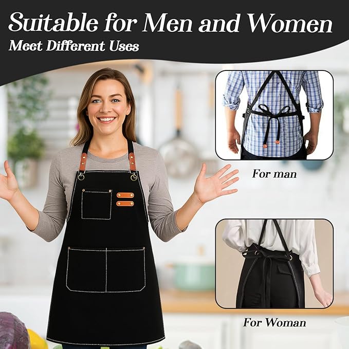 conda Chef Apron, 1 Pack, Cross Back Straps Apron With Pockets for Men Women, 100% Cotton Canvas Adjustable Apron, for Cooking Pottery Baking Painting