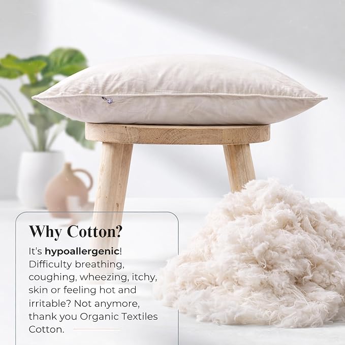 OrganicTextiles 100% Organic Cotton Pillows with Removable Organic Cotton Cover (King Size, 2-Pack), GOTS Certified, Neck Pain Relief Help, Head Support, for Side Back Stomach Sleeper