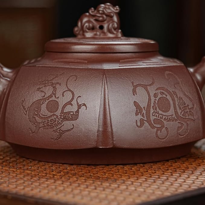 Zisha Teapot, Chinese Yixing Clay Handmade Tea Pot 9.8 Oz, Infuse Brew Kung Fu Loose Leaf Tea Maker (BaGua,Zini Purple Clay)