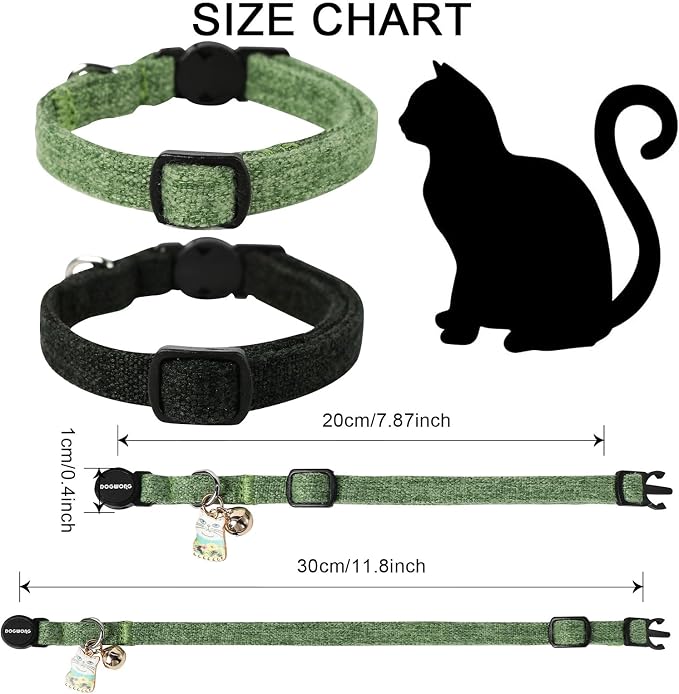 Cat Collar,2 Pack Cat Collars Breakaway with Bell, DOGWONG Safety Buckle Black Cat Collar for Girl Boy Cats and Small Dogs，Adjustable 7-12 Inch,Pet Supplies Accessories