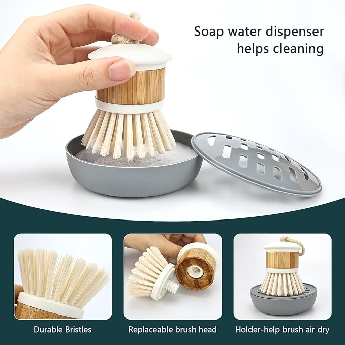 Bamboo Scrub Wooden Dish Brush - Bamboo Dish Brush,Bamboo Scrubber for Dishes, Palm Brush Dish Scrubber for Cleaning Dishes, Kitchen Utensils etc.