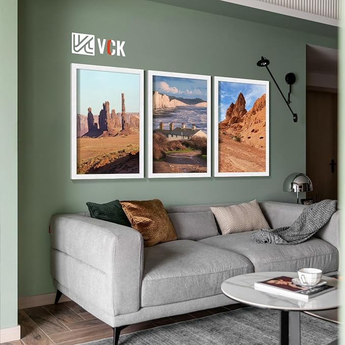 VCK 20x30 Frames White 3 Pack, Wide Border Wood, Display 18x24 Picture Photo with Mat or 20 x 30 without, for Home, Office, Gallery, Woodgrain Series, Wall Hanging