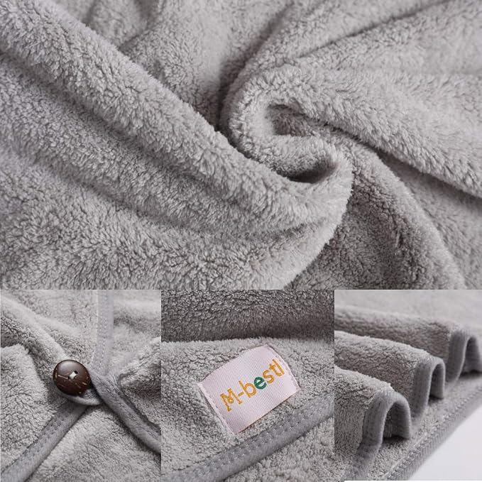 M-bestl 2 Pack Hair Drying Towels, Anti-frizz Hair Towel Wrap, Absorbent Microfiber Hair Towel Turban with Button Design for Straight Curly Hair (Dark Gray&Light Gray)