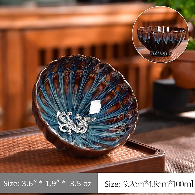 JianZhan tenmokus tea cup Ceramic Handmade TeaCup inlay Teacup Kungfu Tea Cup Master Teacup (Color : Phoenix)