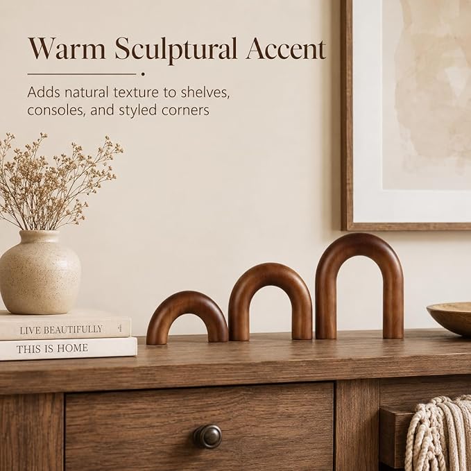 XMGZQ Brown Wood Arch for Coffee Table Decor Items,Wood Statue and Sculpture Set 3,Japanese Neutral Home Decor Aesthetic,Living Room,Entryway,Bookshelf,Floating,Console,Boho Minimalist Objects