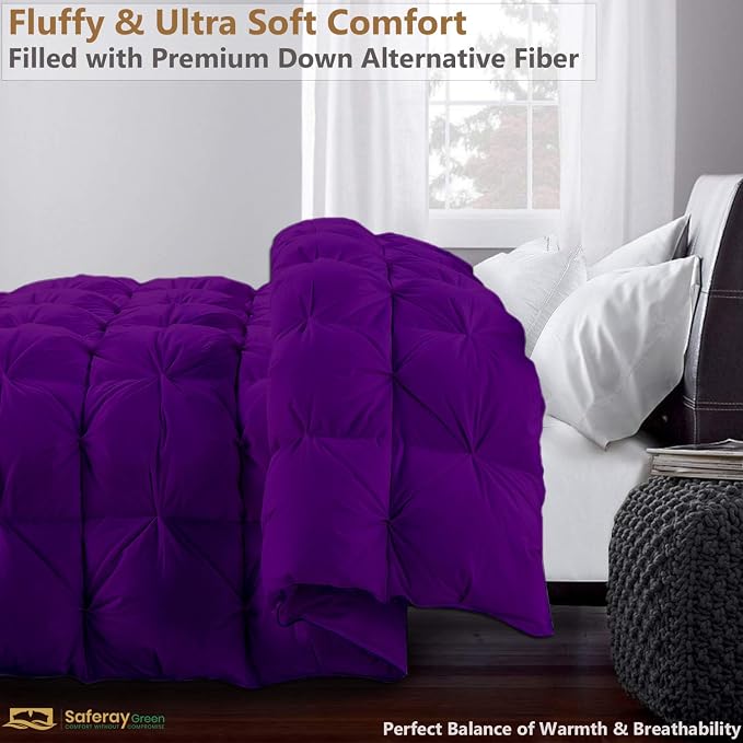 Oversized King Down Alternative Comforter 116x98 Inch Purple – 500 GSM Ultra Soft Breathable, Luxury Pintuck Pinch Pleat, All Season Duvet Insert with Corner Tabs, Machine Washable