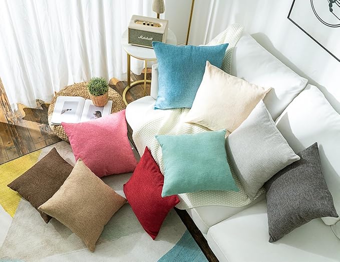 Stellhome Rectangle Farmhouse Burlap Throw Pillow Covers Solid Linen Pillowcase for Bed Couch Sofa Bench, Set of 2, 12 x 20 inch (30 x 50 cm), Natural Linen