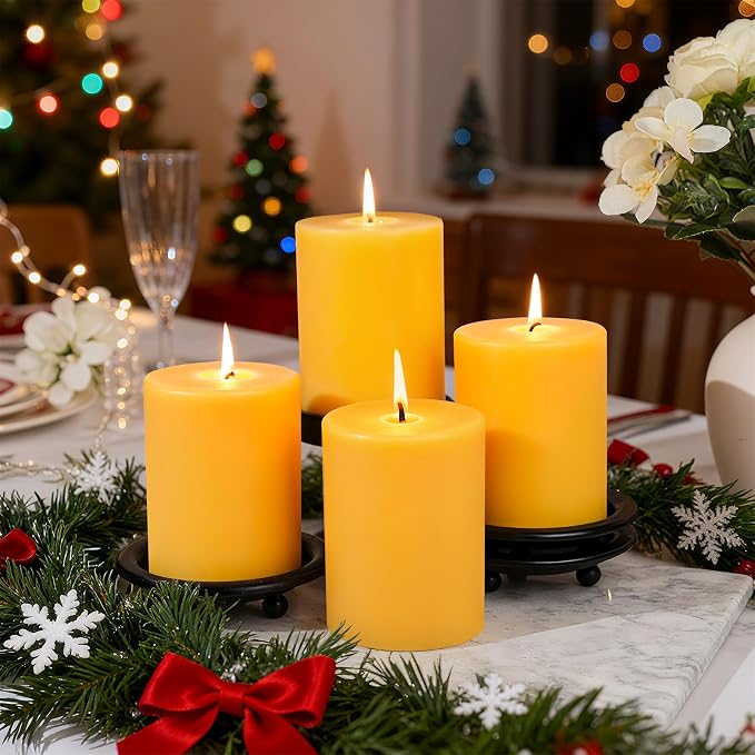 1 Packs 3" x 4" Natural Beeswax Pillar Candles,60 Hours Long Burning Emergency Candles 100% Pure Beeswax Candle,Blessed Bees Wax Candles for Home Room Paryer Parties,Smokeless & Dripless