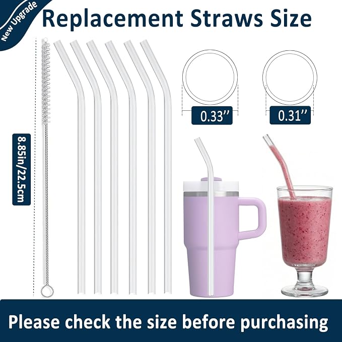 6-Pack Replacement Clear Straws for Stanley 20oz 14oz Tumbler, Plastic Reusable Straws for Yeti 30oz 25 oz 26 oz 20 oz Tumbler, Food Grade Tritan Straw for Mason Jar 16oz Venti Cup, bent
