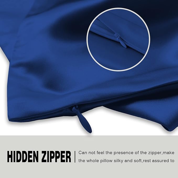 Mulberry Silk Pillowcase for Hair and Skin Standard Size 20"X 26" Pillow Case with Hidden Zipper Soft Breathable Smooth Cooling Silk Pillow Covers for Sleeping (Royal Blue,Standard,1Pcs)