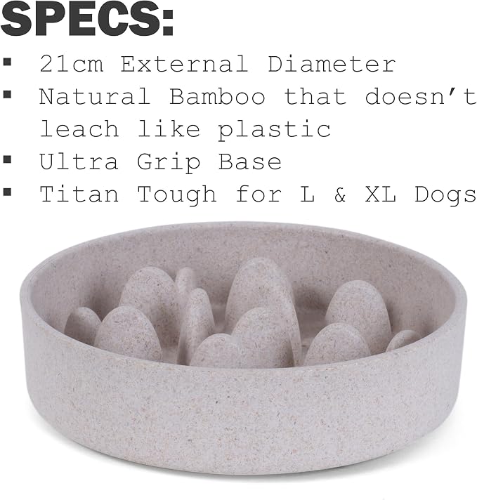 Fuzzl Titan Bamboo Slow Feeder Dog Bowl Large with Ultra Grip Rubber Base Pet Bowl 8 Inch