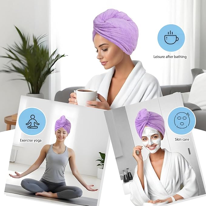Microfiber Hair Drying Towel Wrap for Women, Hair Turbans Towel for Wet Hair,turbie Twist Hair Towels(The Color of the Picture is for Reference only) (Purple,Purple)