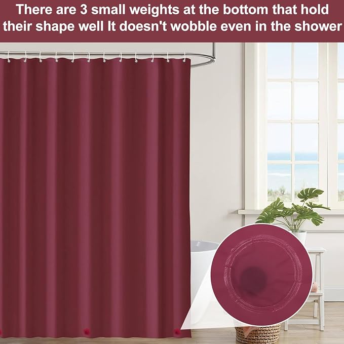 timecity Dark Red Shower Curtain Liner with 3 Magnets Plastic Shower Curtain Thickened Waterproof Quickdrying Shower Curtain Set with 12 White Plastic Hooks Shower Liner for Bathroom Shower,71x71inch